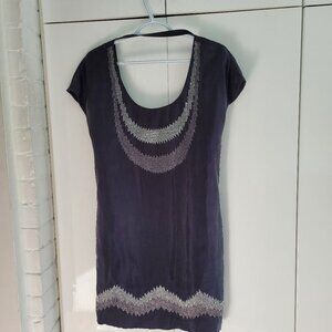 Vintage Silky Navy Club Monaco Dress Art Deco Style Size XS